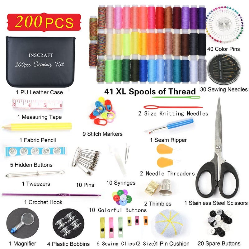 INSCRAFT Sewing Kit, 200 Premium Sewing Supplies, 41 XL Thread Spools, Suitable for Traveller, Adults, Beginner, Emergency, DIY and Home by INSCRAFT - Image 2